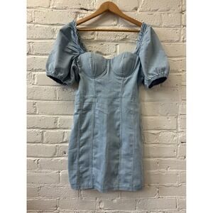 Denim Puff Sleeve Corset Dress Womens‎ Medium Cottagecore Milkmaid Prairie